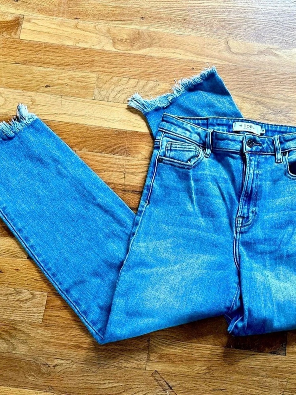 HIDDEN High Rise Ankle Fray Hem Fray Hem Jeans Blue Waist 28